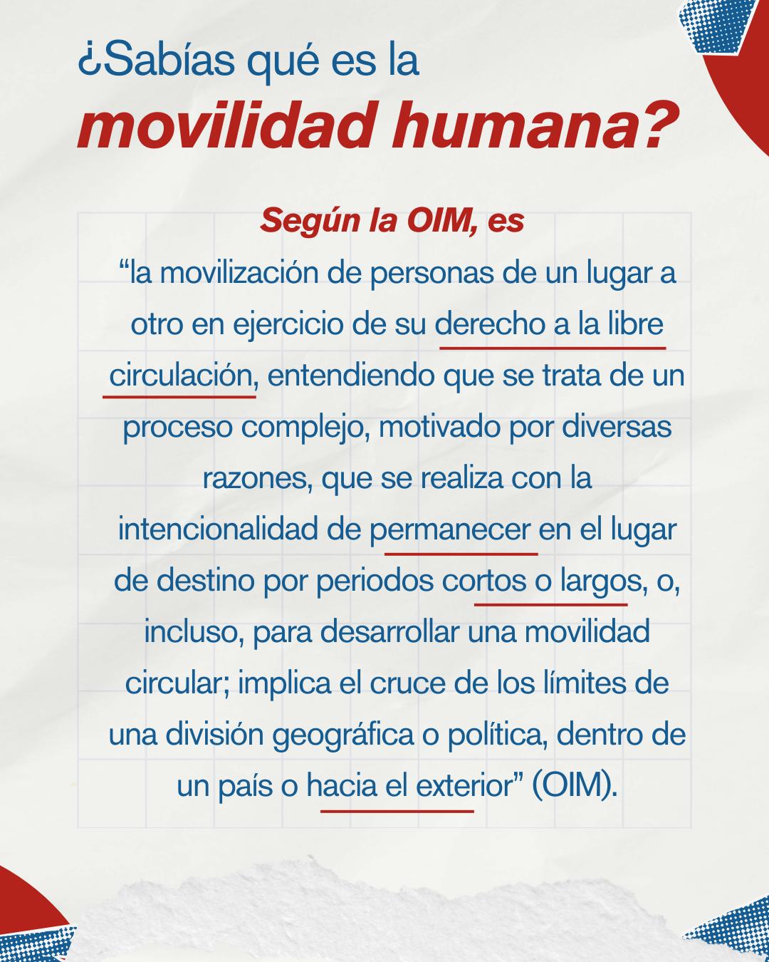 Definición de movilidad humana según la OIM
