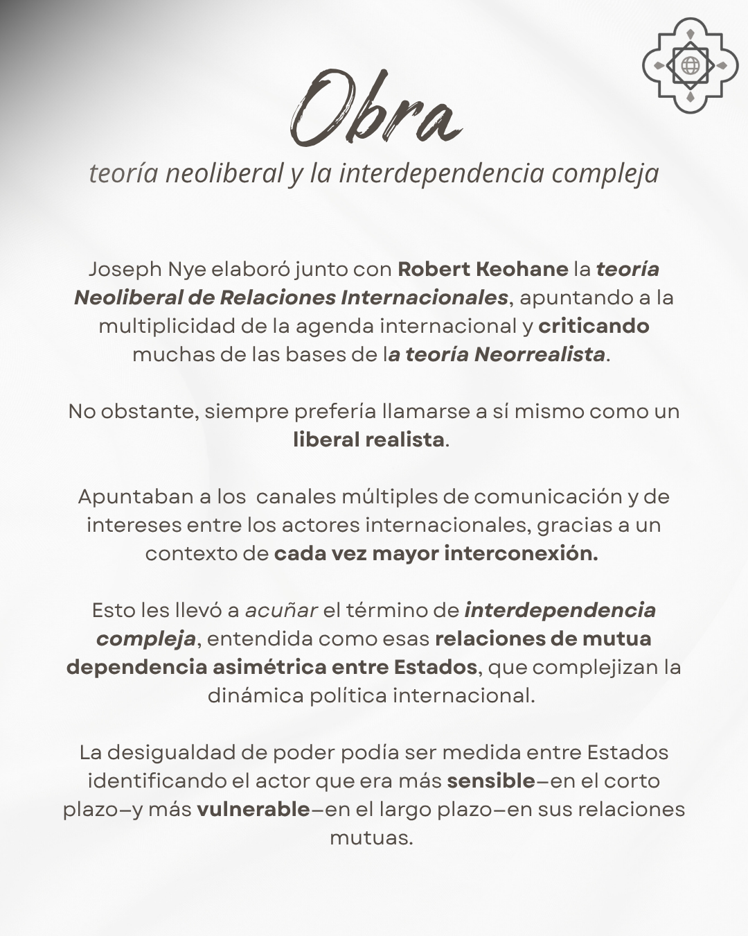 Aporte de Nye a la teoría neoliberal institucionalista
