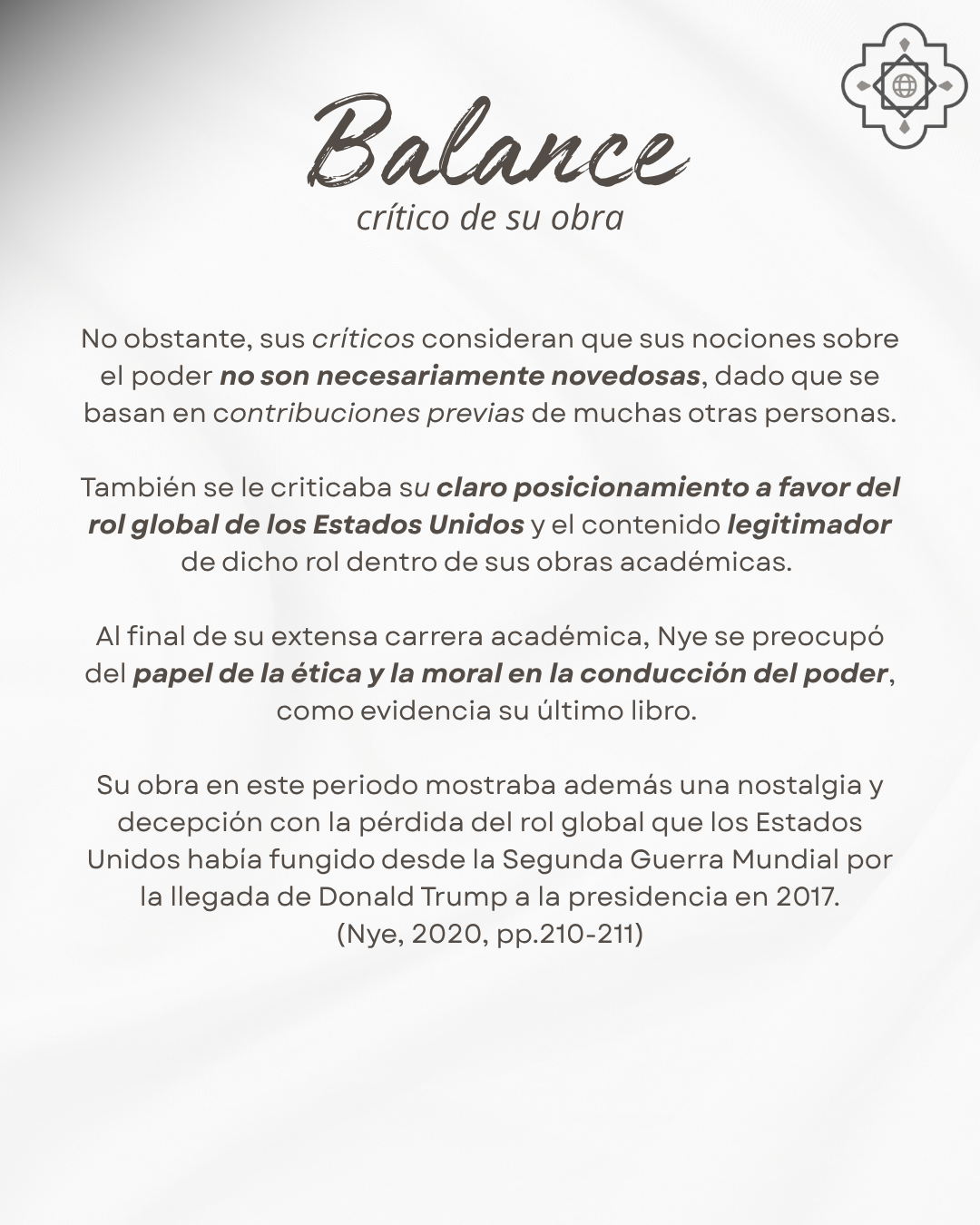 Balance crítico de la obra y legado de Nye 