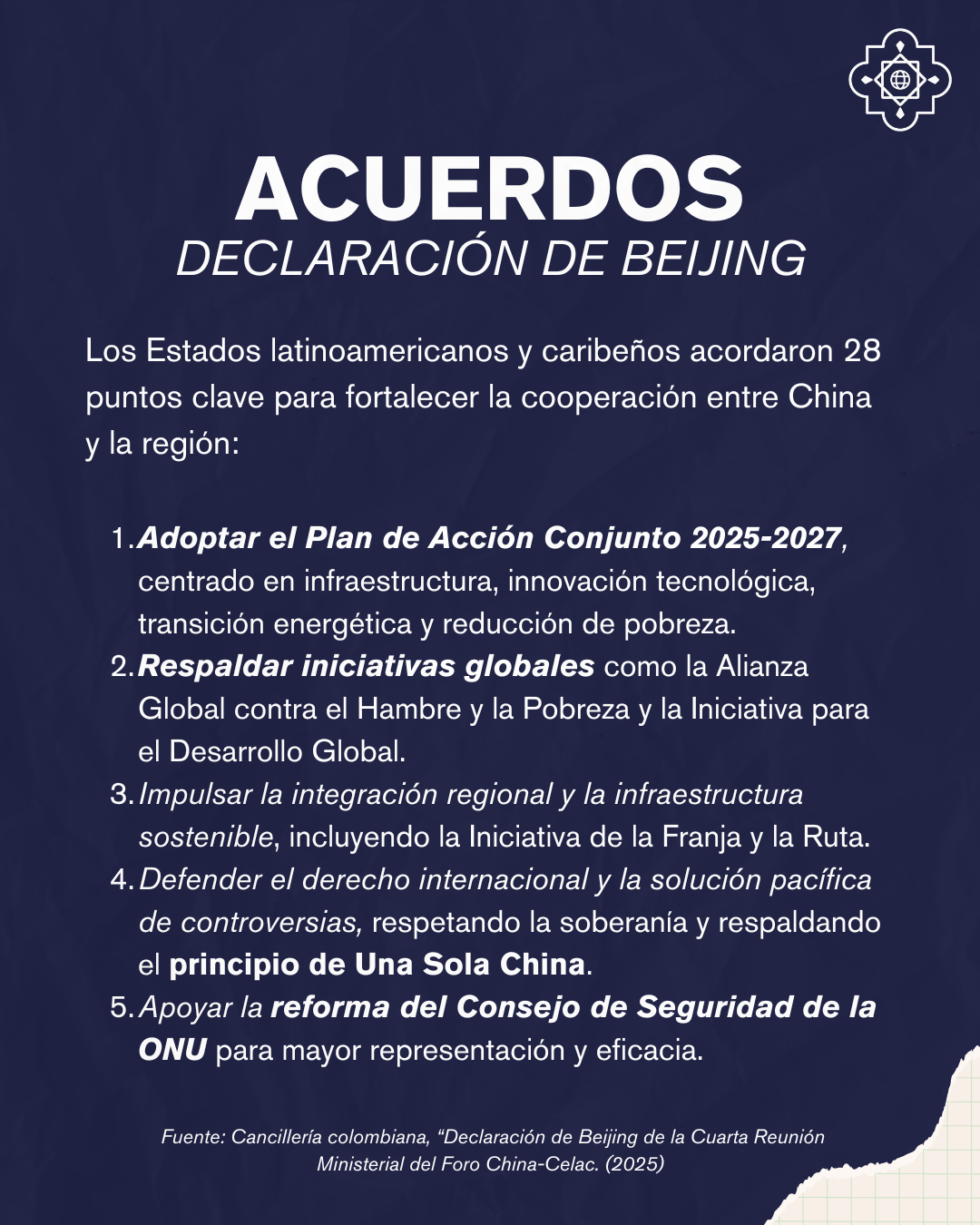 Recuento de los principales acuerdos de la reunión en Beijín. 