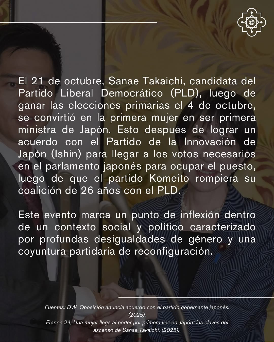 Contexto de la elección de Sanae Takaichi como primera ministra de Japón.