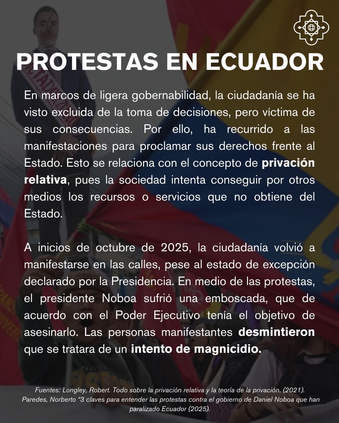 Protesta ciudadana en Ecuador en octubre de 2025.