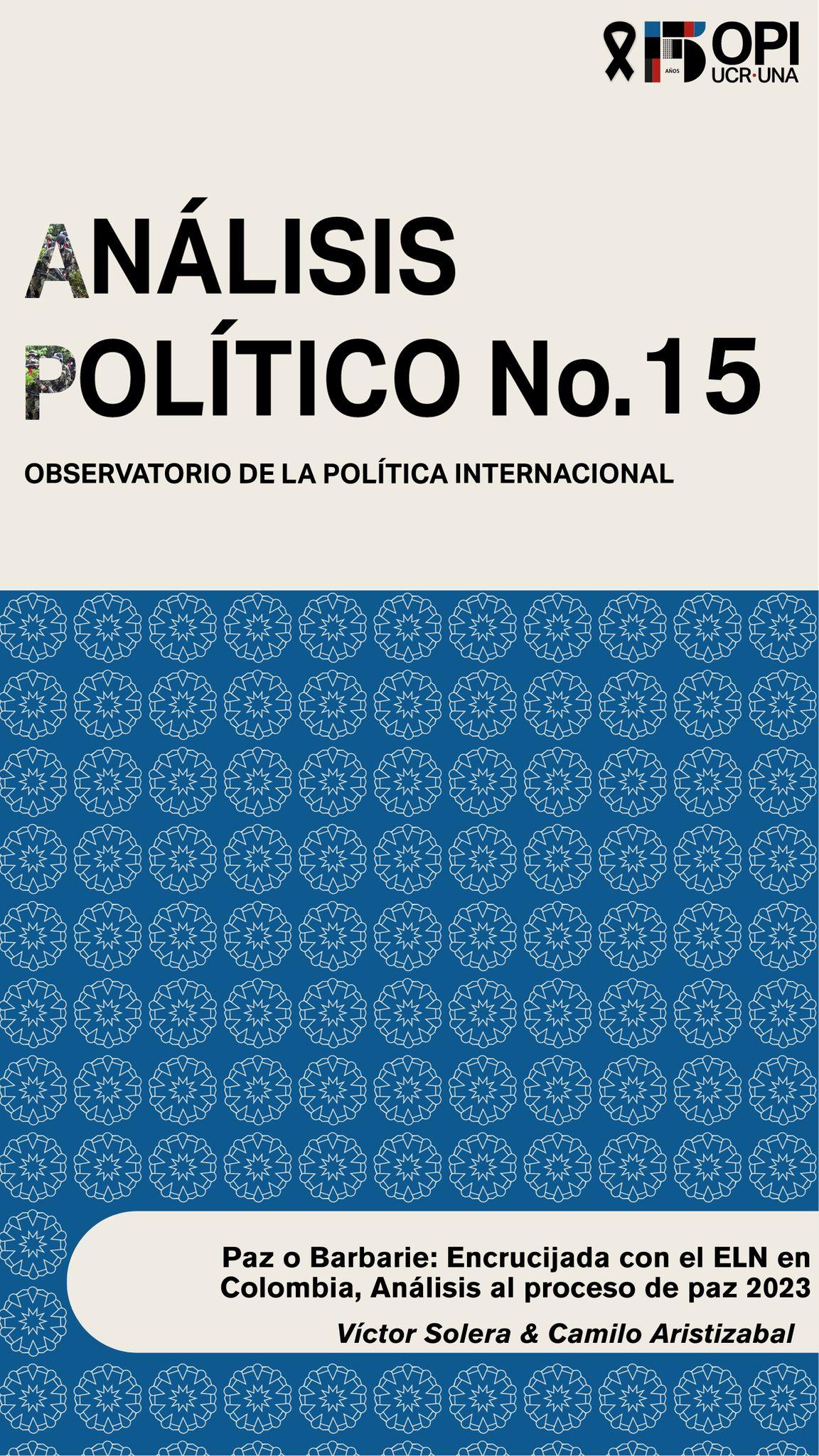 Portada del Análisis Político N°15 con datos de autoría. 