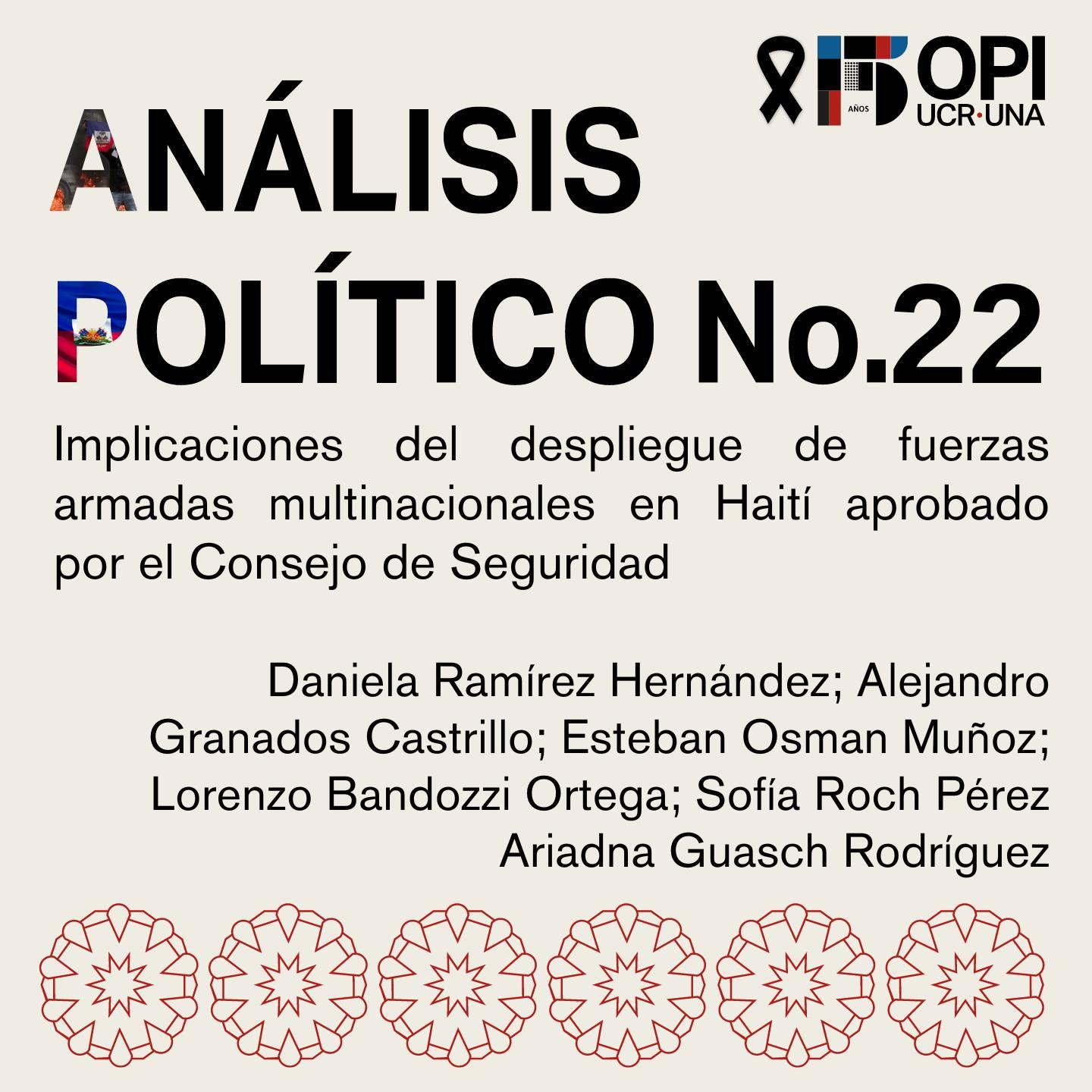 Portada del Análisis Político N°22 con datos de autoría.