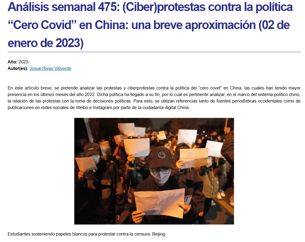 Portada del Análisis Semanal 475 con datos de autoría.