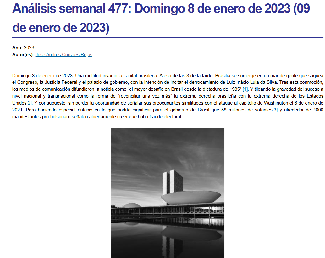 Portada del Análisis Semanal 477 con datos de autoría.