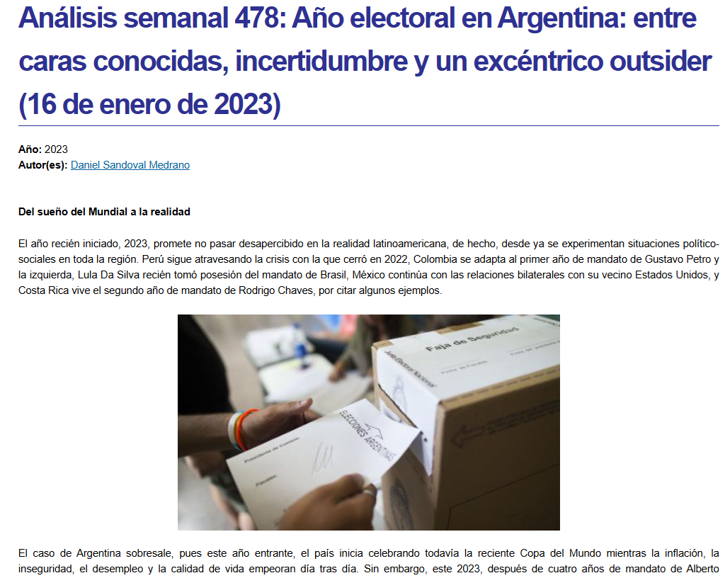 Portada del Análisis Semanal 478 con datos de autoría.
