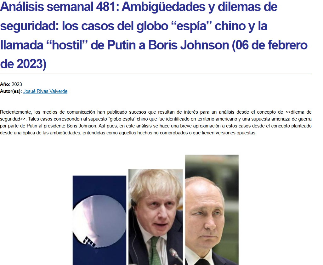 Portada del Análisis Semanal 481 con datos de autoría.