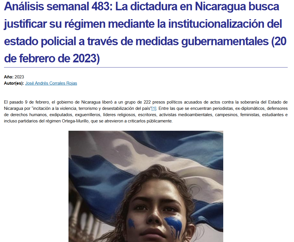 Portada del Análisis Semanal 483 con datos de autoría. 