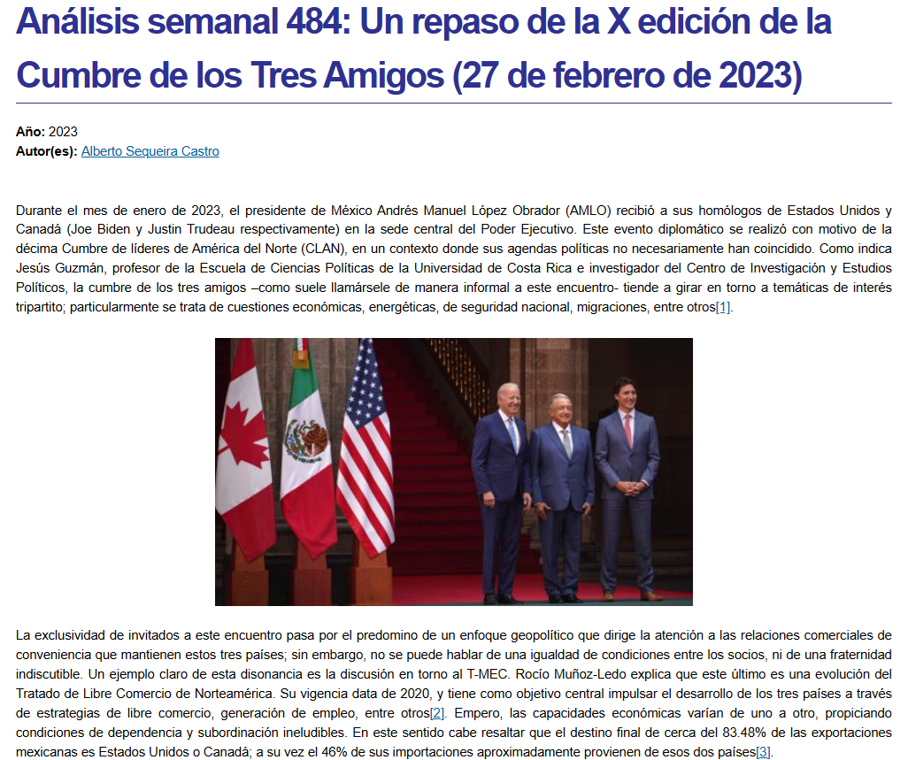 Portada del Análisis Semanal 484 con datos de autoría. 