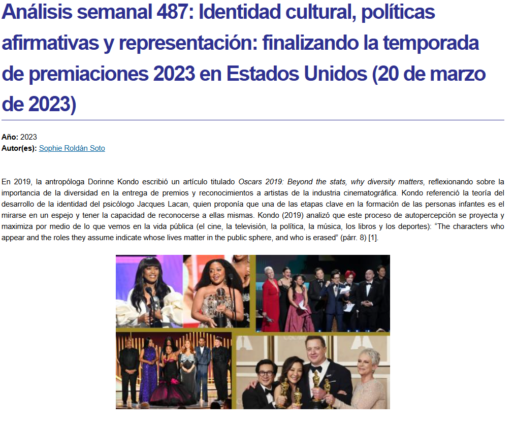 Portada del Análisis Semanal 487 con datos de autoría.