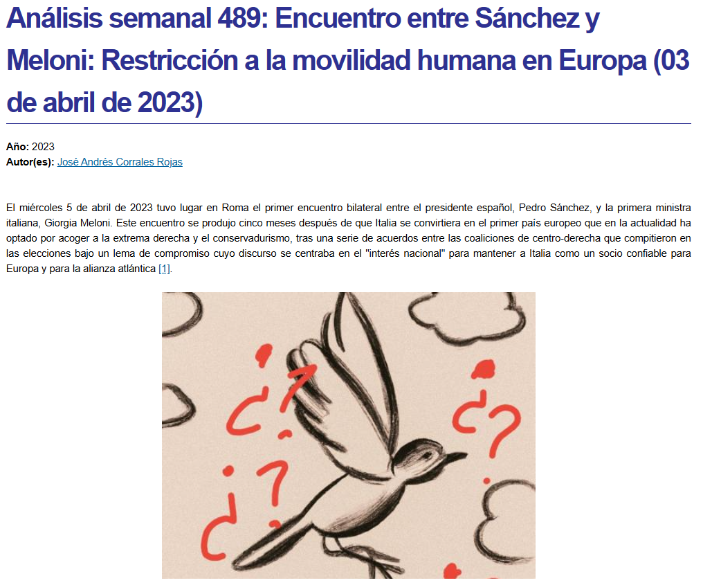 Portada del Análisis Semanal 489 con datos de autoría.