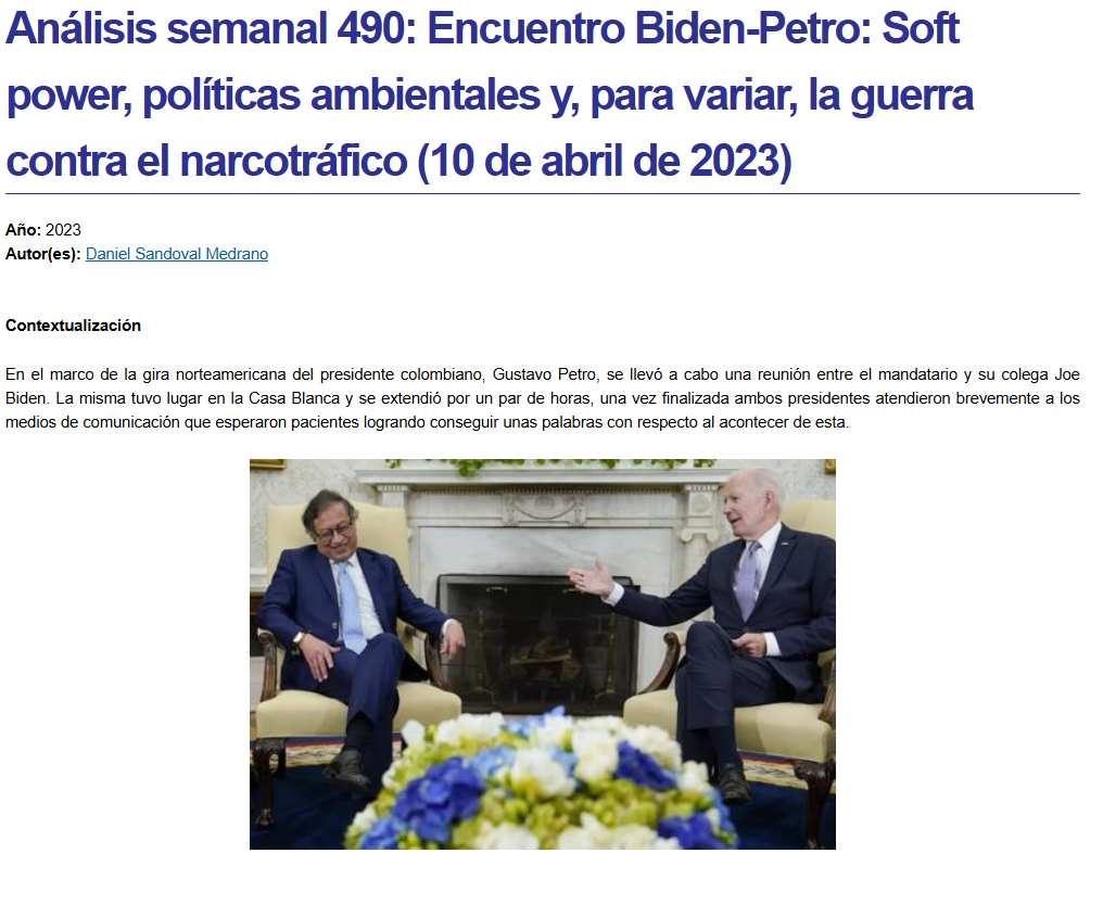 Portada del Análisis Semanal 490 con datos de autoría.