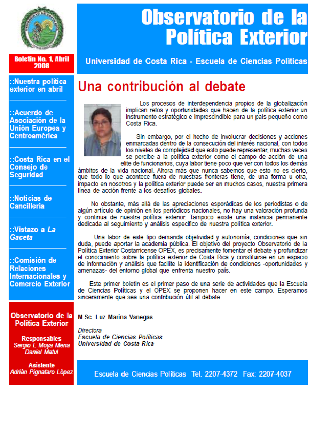 Portada del primer boletín del OPI